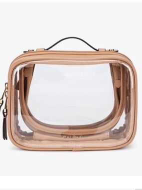 Calpak Clear Cosmetic Case with Tan Trim - Small